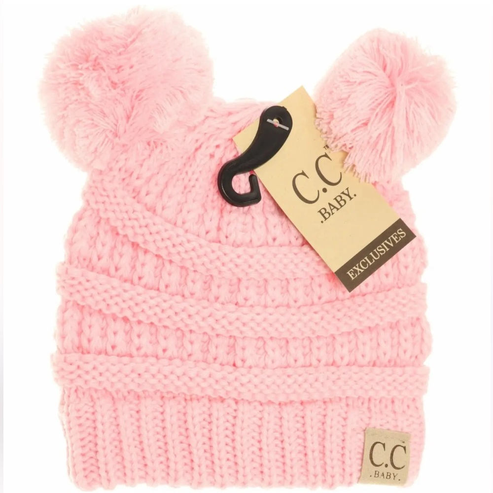 NWT C&C Baby Pink Double Pom Beanie Warm Winter Hat